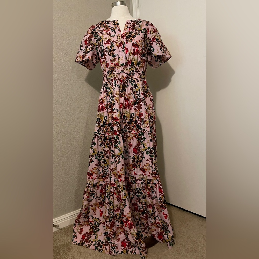 Maeve by anthropology Pink Ruffled Tiered Maxi Dress